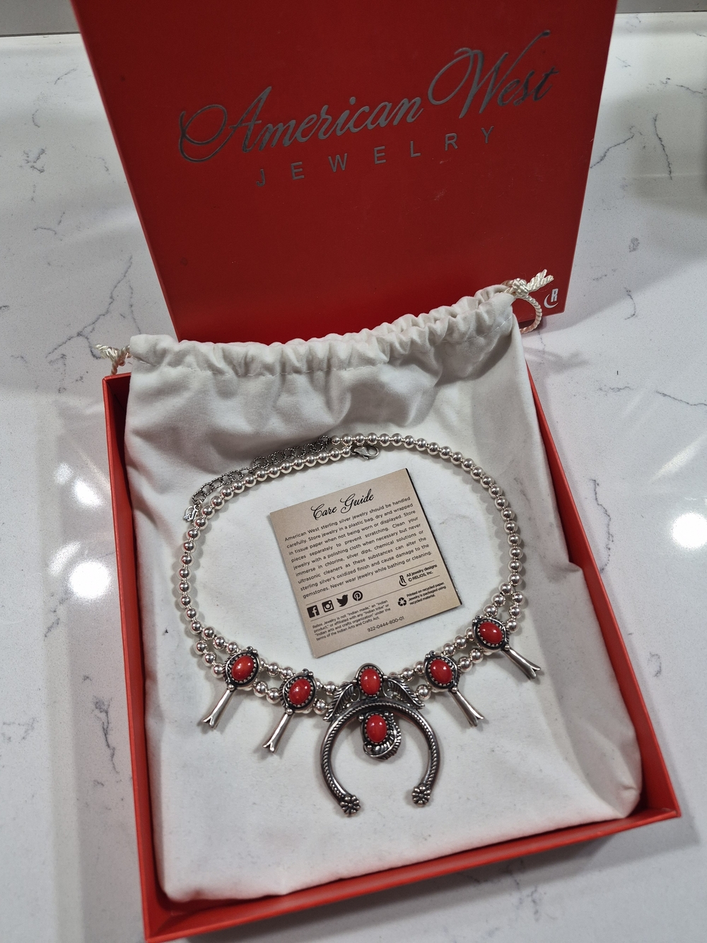American West Sterling Silver Necklace with Red Cabochons